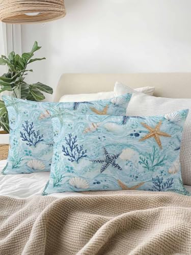 Waterproof Outdoor Throw Pillows with Inserts 12"x20" Set of 2,Coastal
