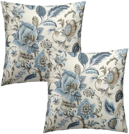 Kawani Blue Flowers Chinoiserie Throw Pillow Cover 20x20 Inch Pack of