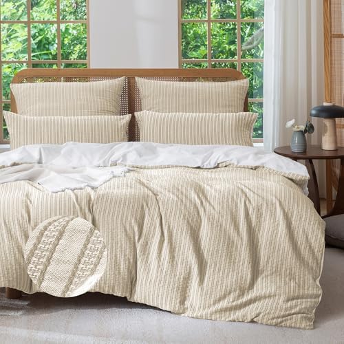MILDLY Khaki Textured Duvet Cover Set 3pcs Dual Zipper King