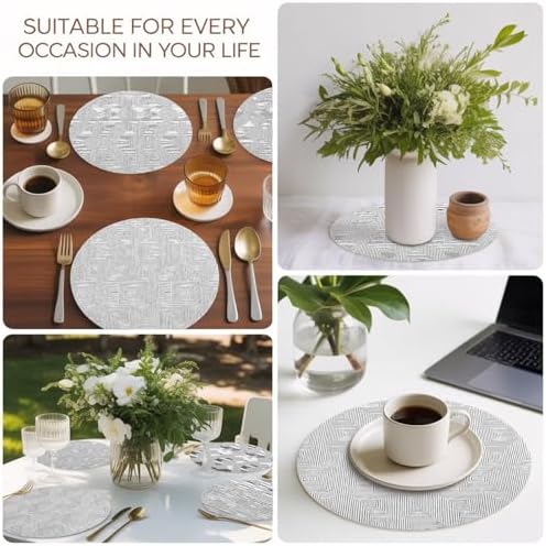 Minimalist Geometric Faux Leather Placemats Set of 6, 15in, Waterproof