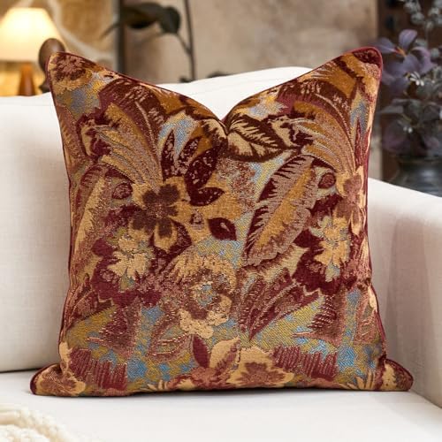 Alerfa Red Neutral Floral Pillow Cover 18 x 18 Inch, Vintage Cut