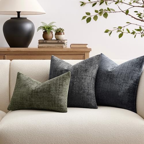 ZeeMart Fine-Textured Throw Pillow Covers Set of 2, 22x22 Inch Olive