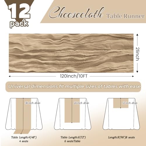 12 Pack Beige Cheesecloth Table Runner 10FT Wedding Party Decor