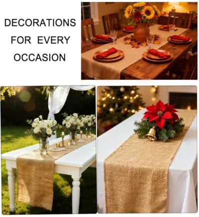 12×108 Inch Natural Burlap Table Runner, No-Fray Rustic Jute Hessian