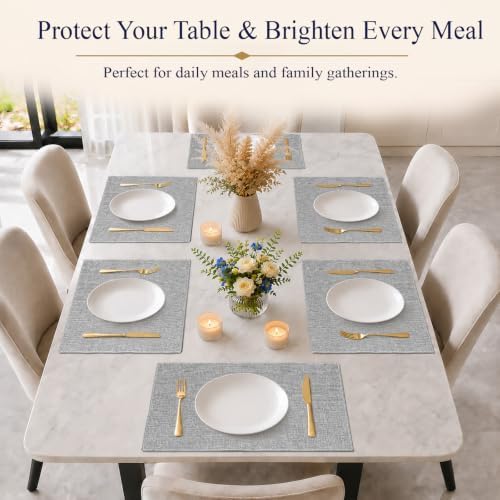 Placemats Set of 4, Cotton Linen Blend Cloth Place Mats, Light Gray