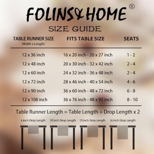 FOLINS&HOME Beige Waterproof Decorative Table Runner 36 Inches Long