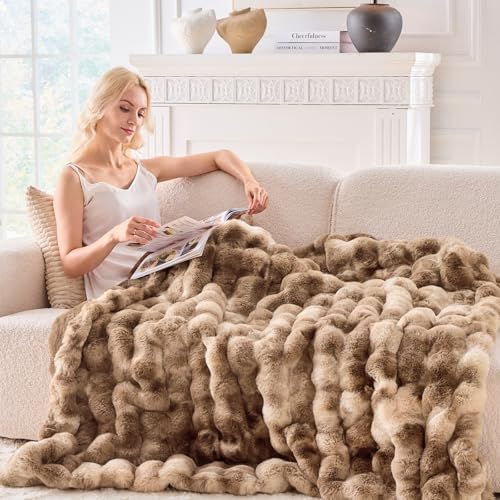 BENVWE Fluffy Faux Fur Throw Blanket for Couch - Soft, Plush, Thick