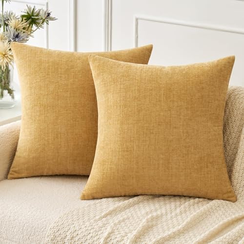MIULEE Soft Chenille Throw Pillow Covers Gold 20x20 Inch Pack of 2