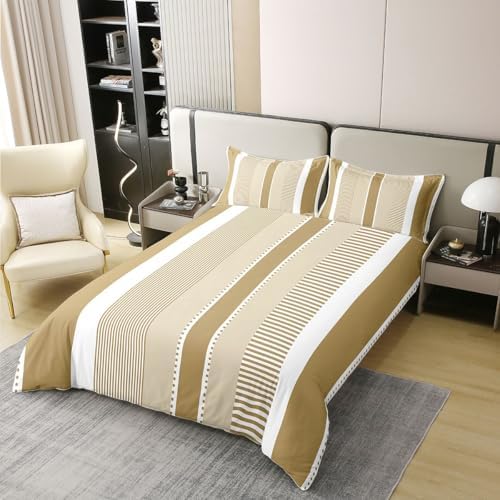 Erosebridal Striped 100% Cotton Duvet Cover King Beige White Geometric