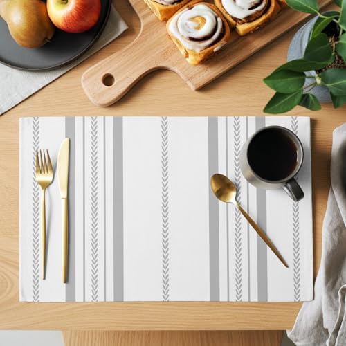 Placemats Set of 8 Classic Grey Stripes Place Mats for Dining Table