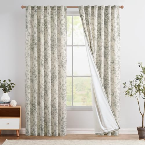 jinchan Floral Lined Linen Curtains 108 Long for Living Room 2 Panels