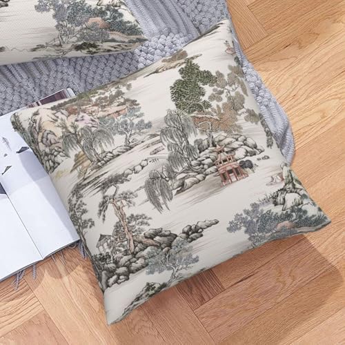 Chinoiserie Pattern Throw Pillow Covers Natural Scenic Botanical Tree