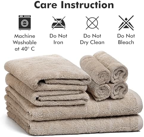 Bath Towels Set of 8 – 100% Ring Spun Cotton (Beige) Bathroom Towel