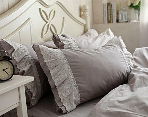 Ruffle Frill 100% Cotton Grey Duvet Cover Set (4pc King Set)