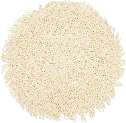 Saro Lifestyle Rustic Raffia Fringe Placemat (Set of 4), Ivory, 14"
