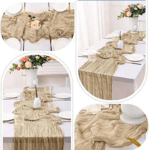 12Pack Beige Cheesecloth Table Runners 10FT Gauze Table Runner