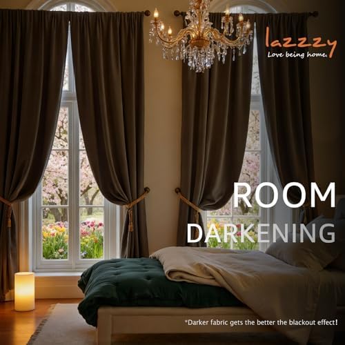 Lazzzy Extra Long Truffle Velvet Curtains Rod Pocket 52×120 Inch 2