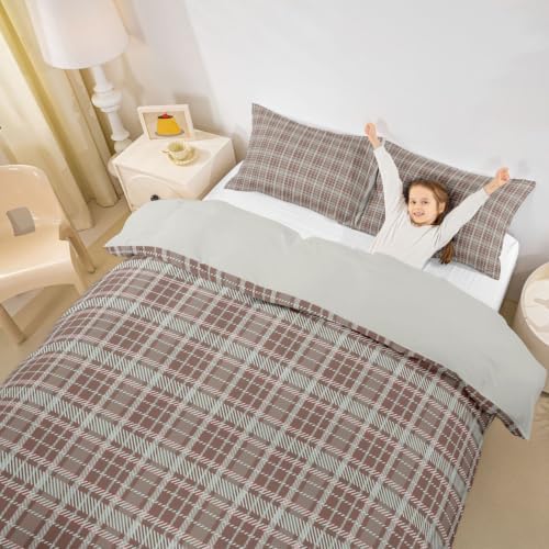 Homewish Buffalo Plaid Kids Duvet Cover Set King Size,Geometric