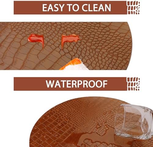 Round Leather Placemats for Round Tables Set of 6, Brown Table Place