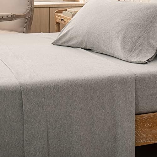 PURE ERA Jersey Knit Flat Sheet Only Heather Light Grey King