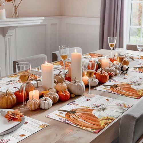 Fall Placemats Set of 8, Cotton Linen Fabric Place Mats, Thanksgiving