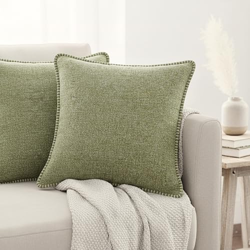 22x22 Pillow Cover Set of 2 Olive Green Soft Textured Chenille Comfy