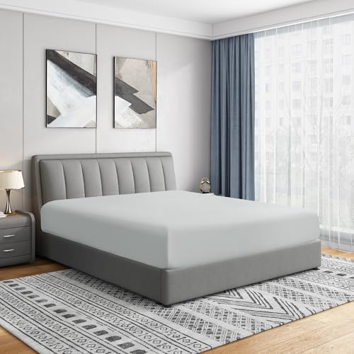 Cathay Home King Fitted Sheet Only, 16" Deep Pocket, Light Gray