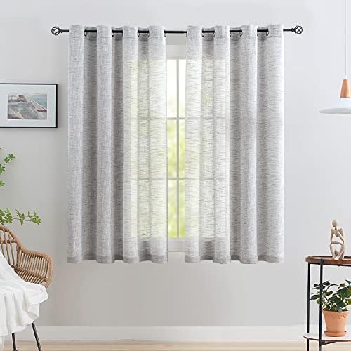 Grey Semi Sheer Curtains for Bedroom Living Room 52x63inch Grommet Top