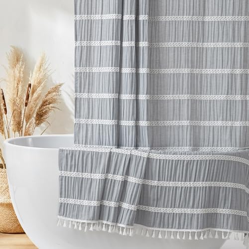 Siiluminisoy Gray Shower Curtain Fabric Farmhouse Shower Curtain