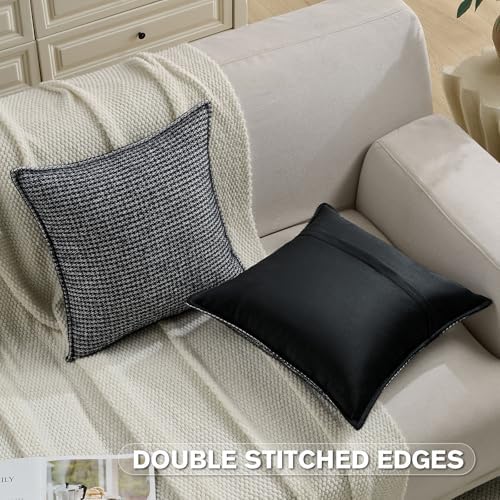 FUTEI Pack of 2 Chenille Throw Pillow Covers 18x18 Inch, Black