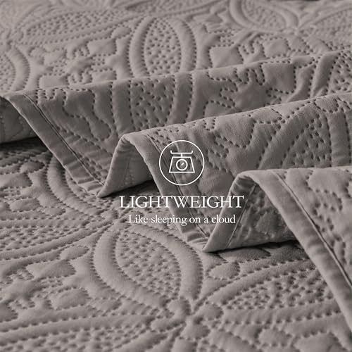 WURUIBO King/Cal King Quilt Set Dark Gray, Microfiber Lightweight