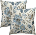 Kawani Blue Flowers Chinoiserie Throw Pillow Cover 20x20 Inch Pack of
