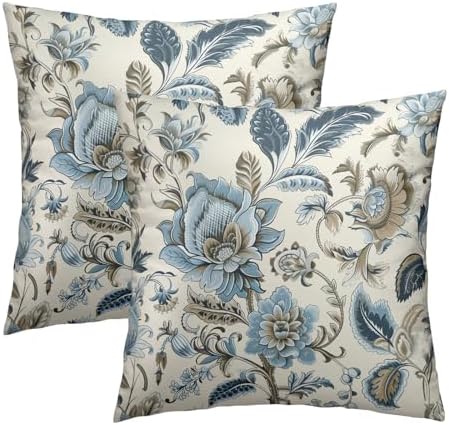 Kawani Blue Flowers Chinoiserie Throw Pillow Cover 20x20 Inch Pack of