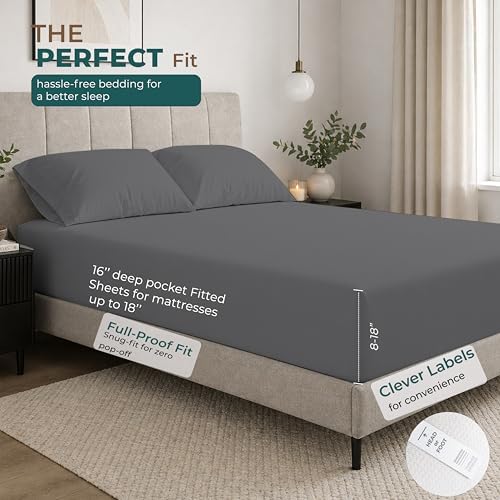 THREAD SPREAD 100% Cotton Full Size Sheet Sets, Sateen, Dark Grey
