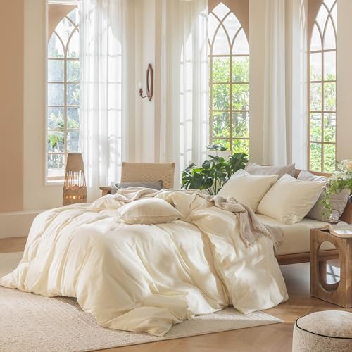 MooMee Duvet Cover Set 100% Washed Cotton Linen Like Twin
