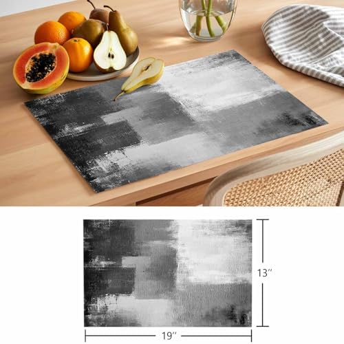 Gray Color Block Placemats Set of 8, Abstract Shabby Washable Heat