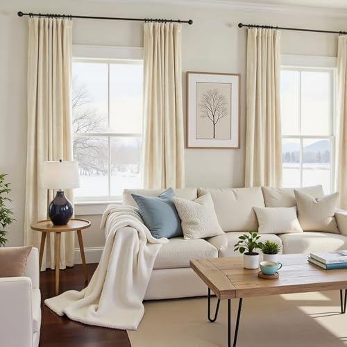 Nemia Ivory White Velvet Curtains Thermal Insulated Blackout Curtain