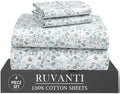 RUVANTI 100% Cotton Twin Sheets, Percale Twin Sheet Set, Fleur & Field