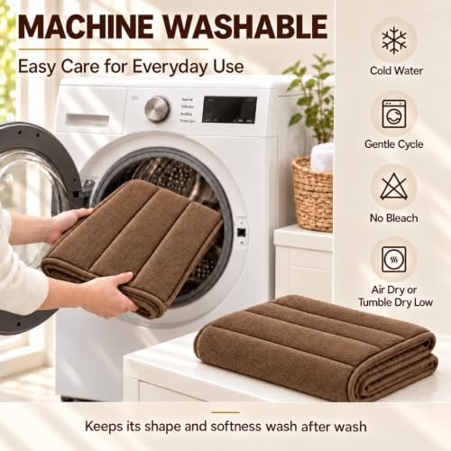 Beige Bathroom Rugs Set 2 Piece Memory Foam Bath Non-Slip Bath