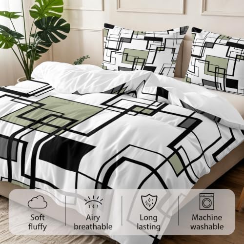 Sage Green Black Gray California King Duvet Cover Set, Abstract