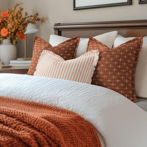 ZWJD Fall Pillow Covers 18x18 Set of 2 Soft Polyester Textured Rust