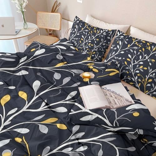 Dark Gray Duvet Cover King - Fashion Modern Plants Branches Bedding
