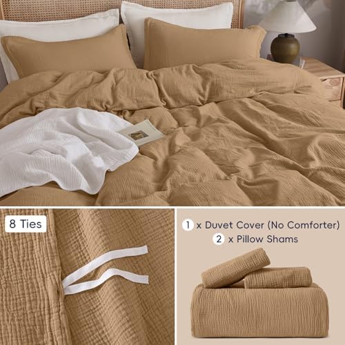 PHF 100% Natural Cotton Muslin Duvet Cover Set King Size, Ultra Soft