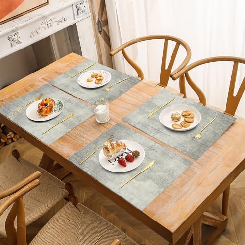 Place Mats for Table 8 | 30 x 45 cm, Light Gray Texture Cotton Linen