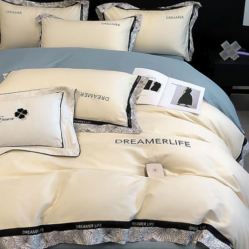 Cotton Duvet Cover Queen Size Wide Brim Set Elegant Embroidery Cotton