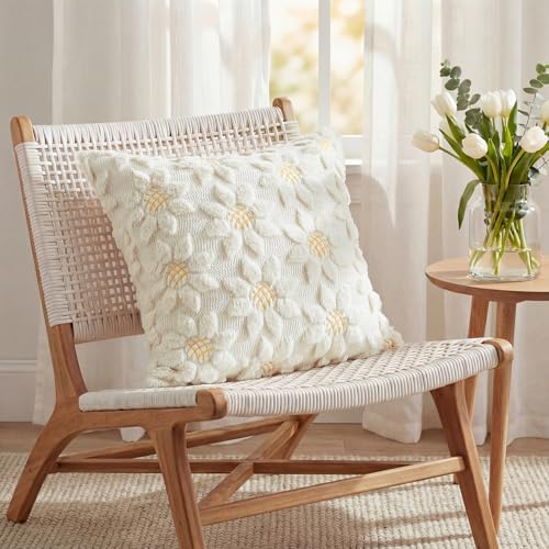 AVOIN colorlife Spring Summer Cream White Sunflower Throw Pillow