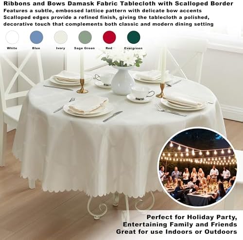 Newbridge Holiday Ribbons Bows Ivory 90" Round Tablecloth