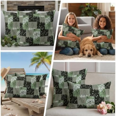 Olive Green Florals Outdoor Pillow Covers 18"x18" Set of 2,Waterproof