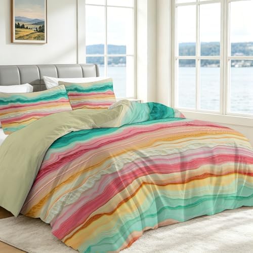King Duvet Cover Set Minimalism Wavy Lines Gradient Bedding with