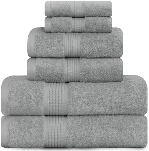 Feather & Stitch 100% Cotton 6-Piece Towel Set, Quick Dry Towels